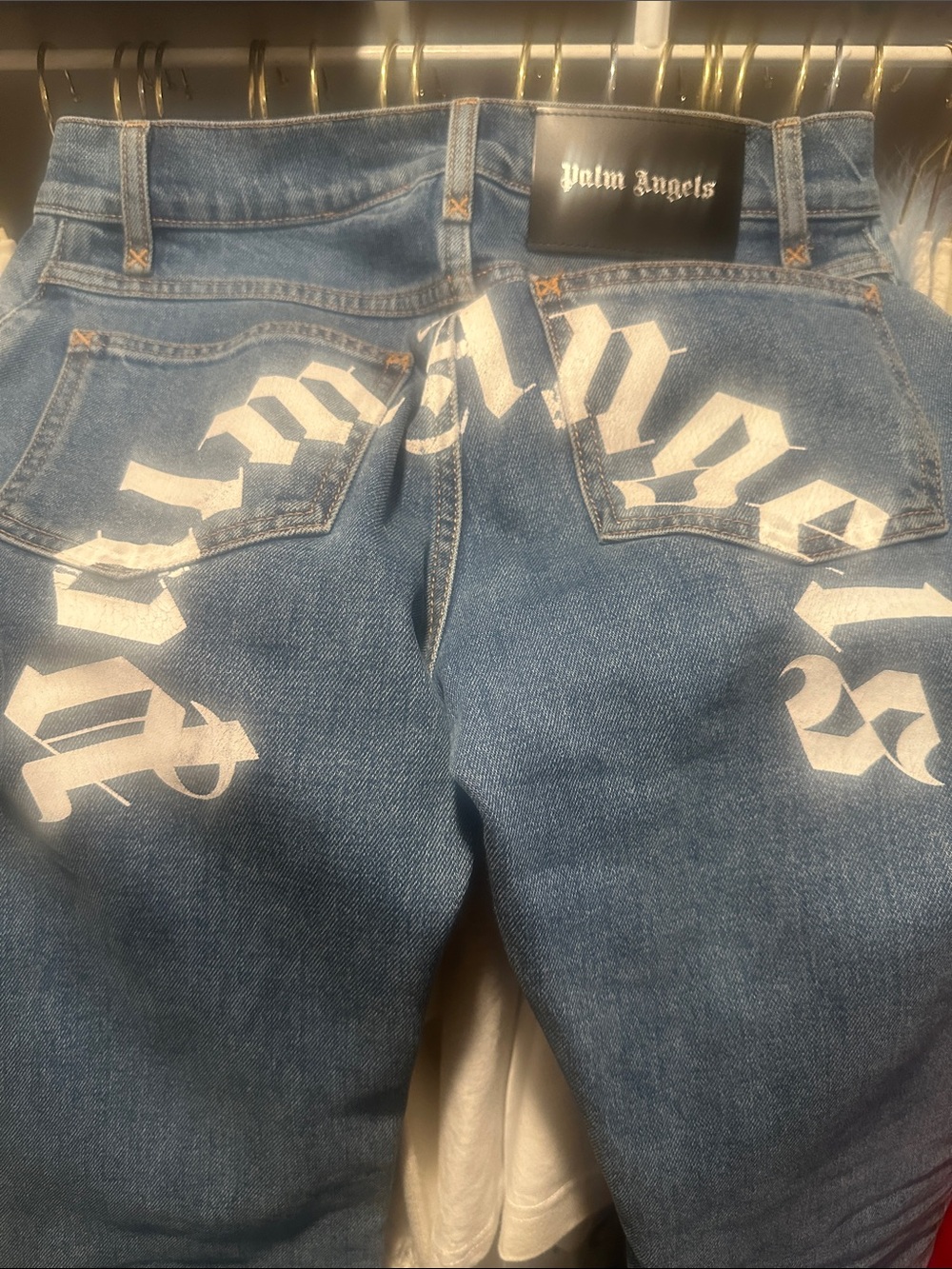 Palm Angels Blue Jeans with White Gothic Script